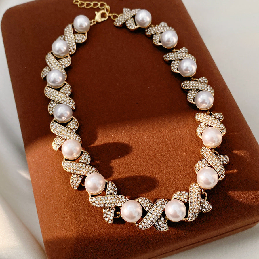 Diamond Round Pearl Light Luxury Minority Clavicle Chain Jewelry Set
