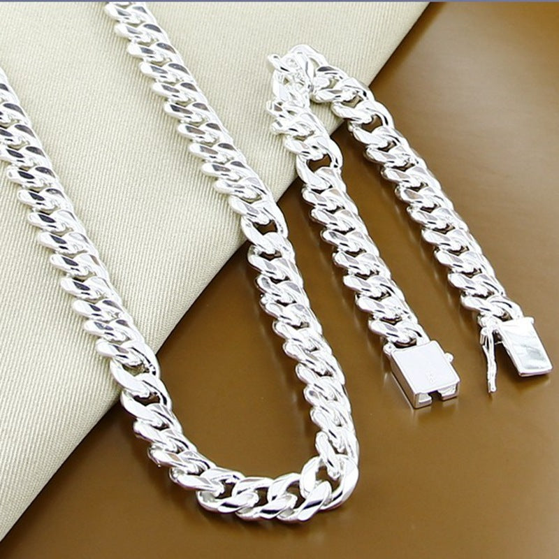 Popular Glamorous Electroplated Sier Square Buckle Jewelry Set