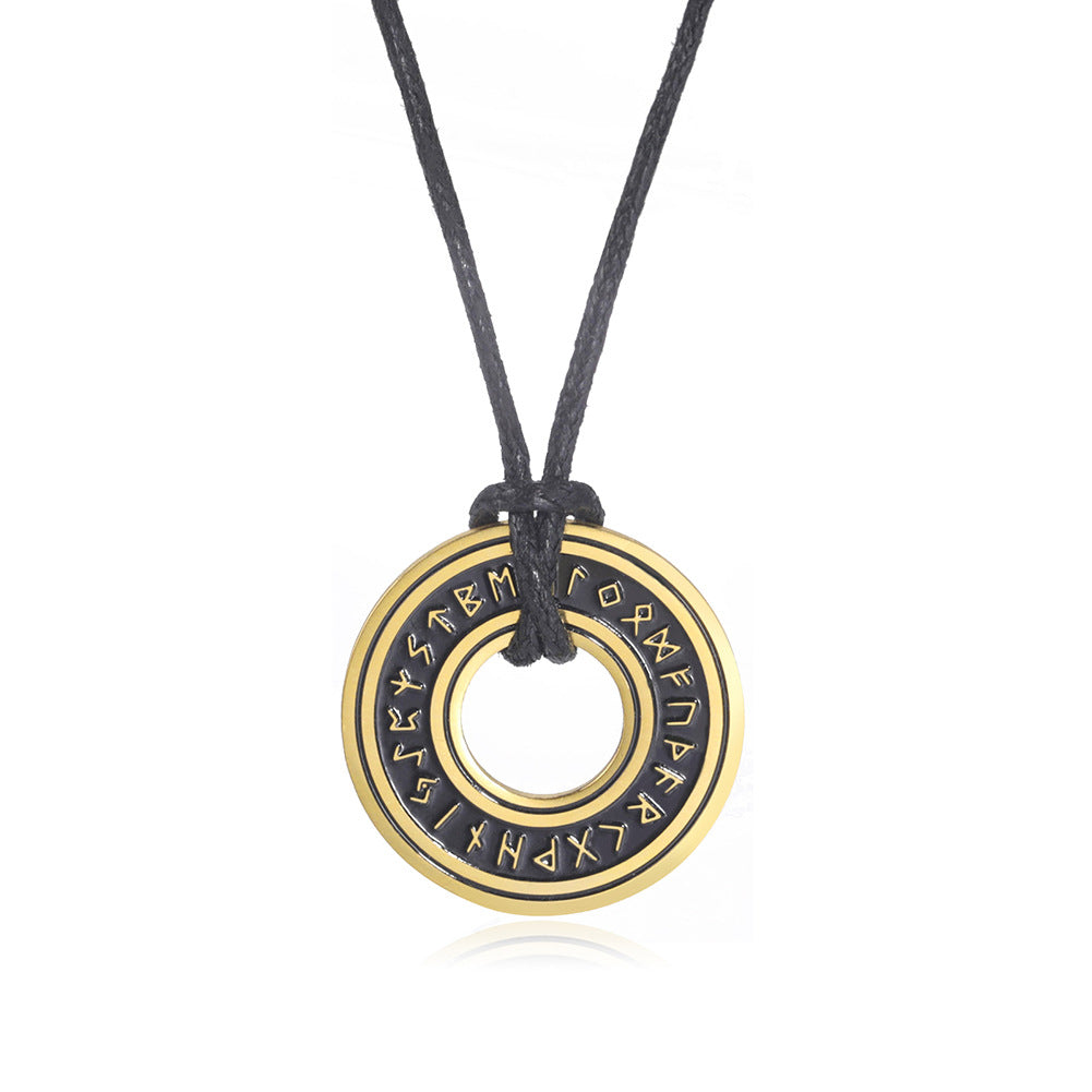 Retro Titanium Steel Cut Blackened Stainless Runic Letter Hollow Leather Necklaces