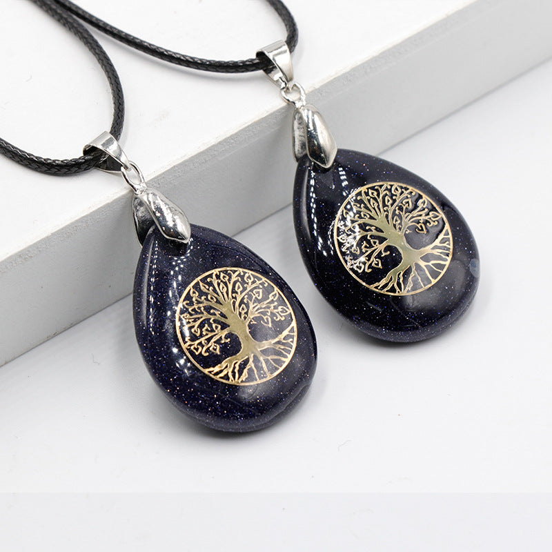 Natural Crystal Stone Lucky Tree Drop Shape Yoga Pendant