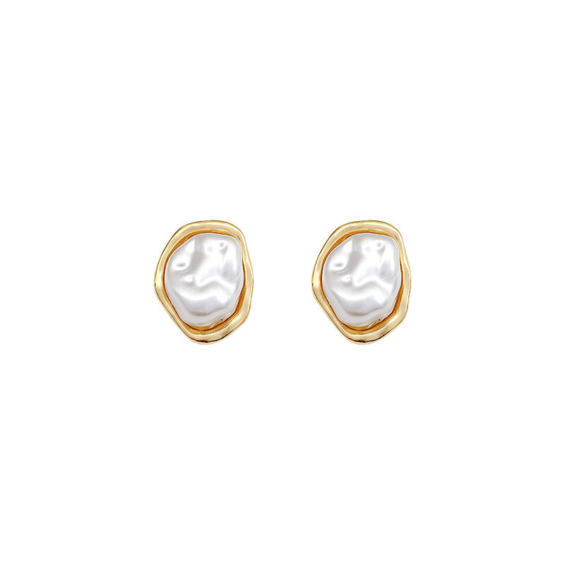 Women's Retro Trendy Irregular Ear Personality Pearl Stud Earrings