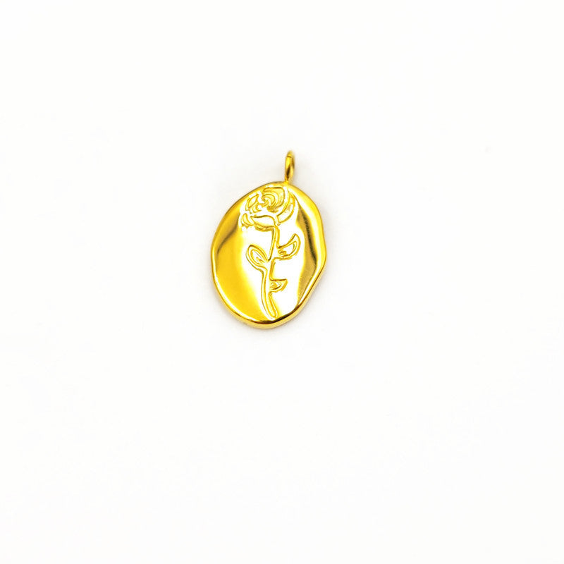 Popular Style Irregular Oval Rose Titanium Steel Gold Plated Pendant