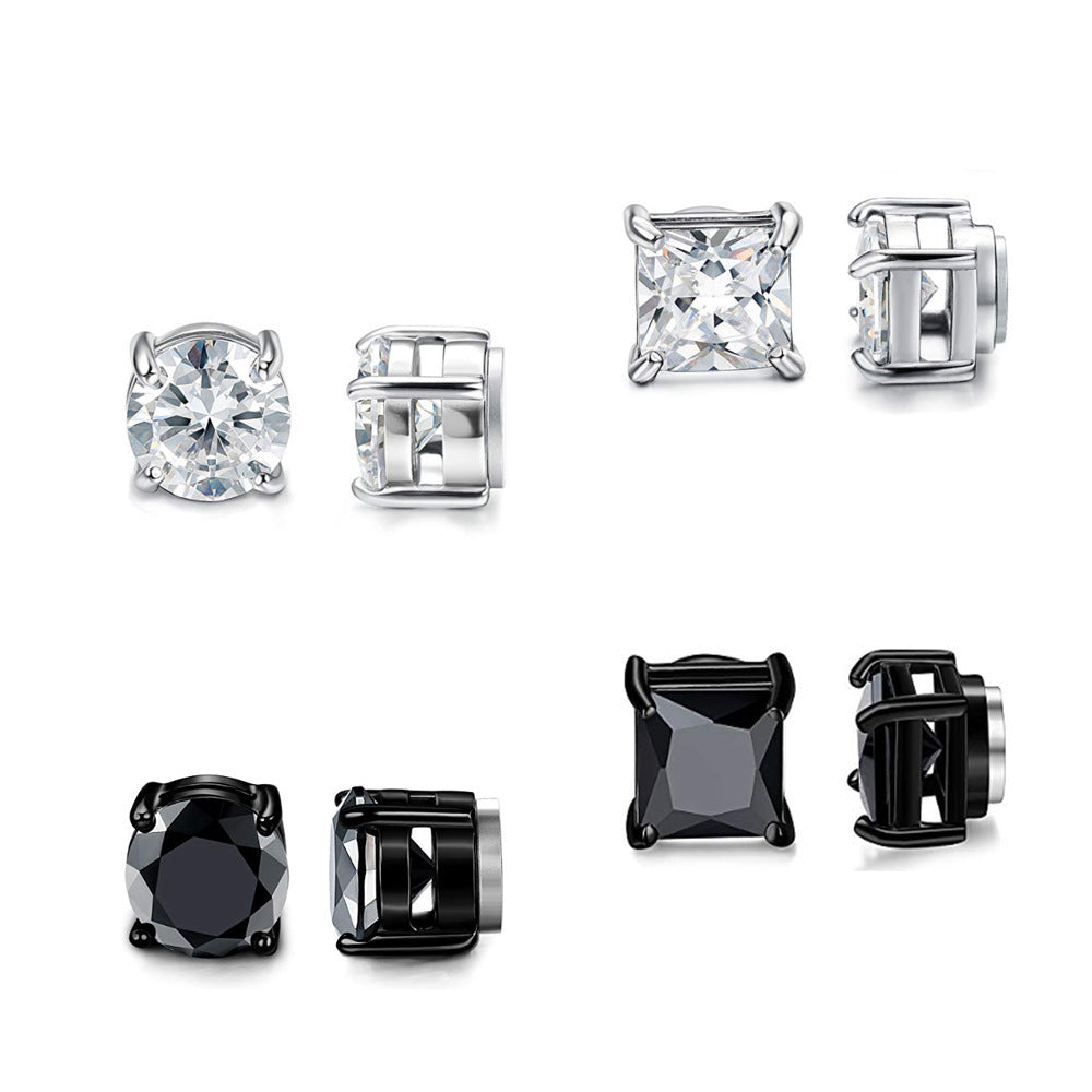 Men's Stainless Steel Zircon Magnet Black White Rings