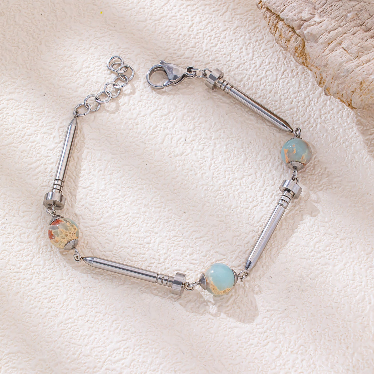 Wind Design Stainless Steel Nail With Natural Bracelet