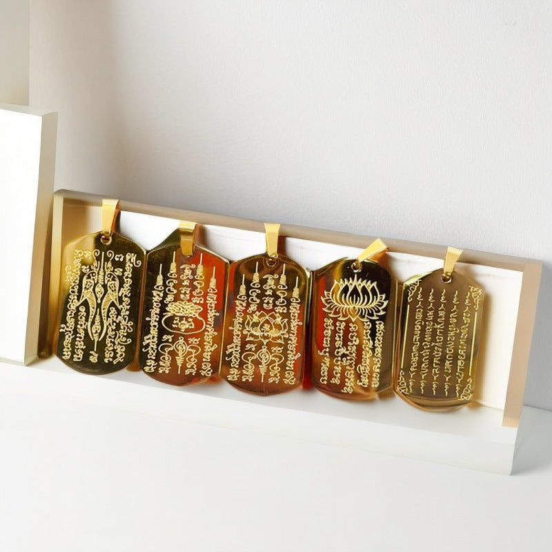 Thailand Five Pieces Of Scriptures Tattoo Blessing Text Fortune Pendants