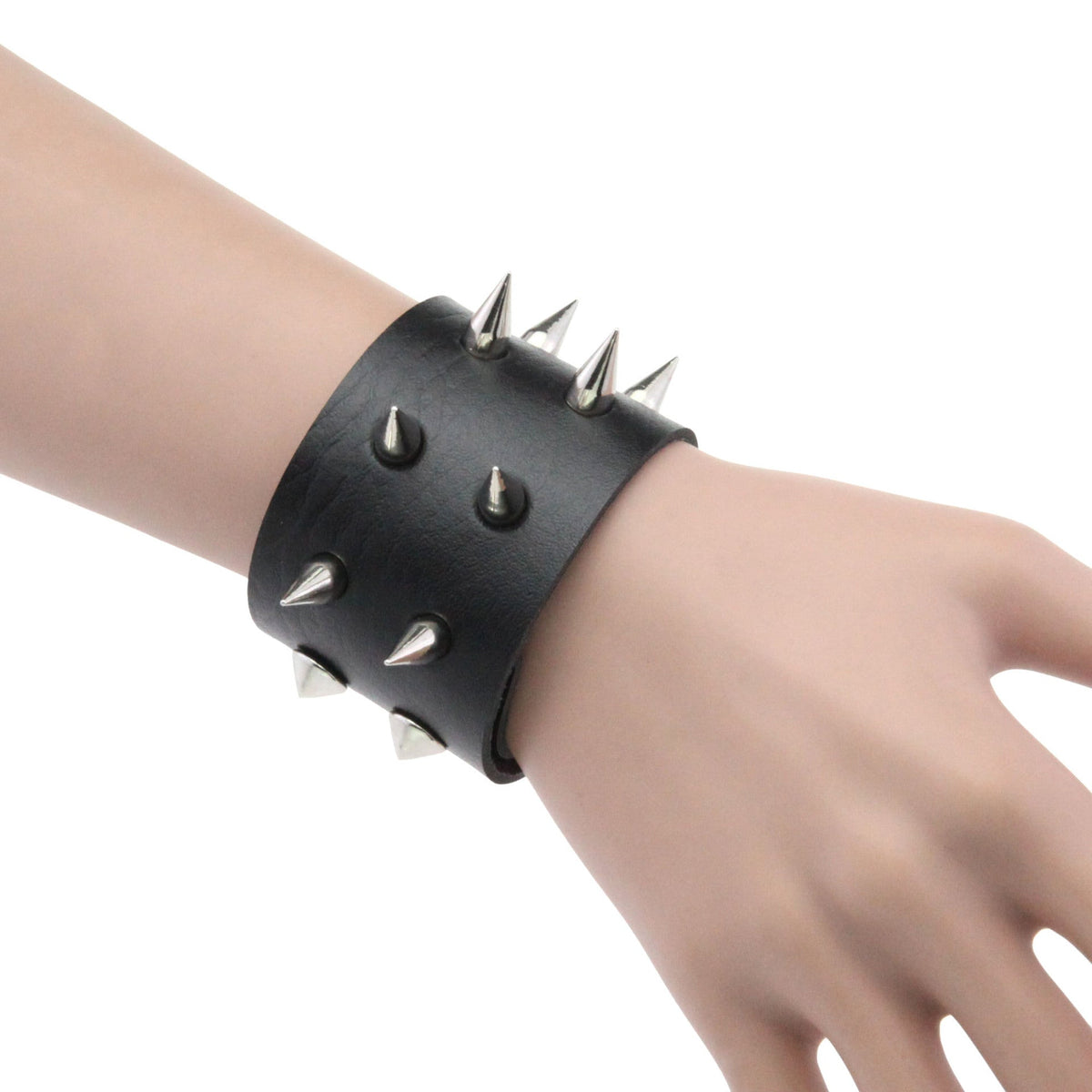 Punk Double Row Alloy Spike Couple Leather Rock Stainless Bracelet
