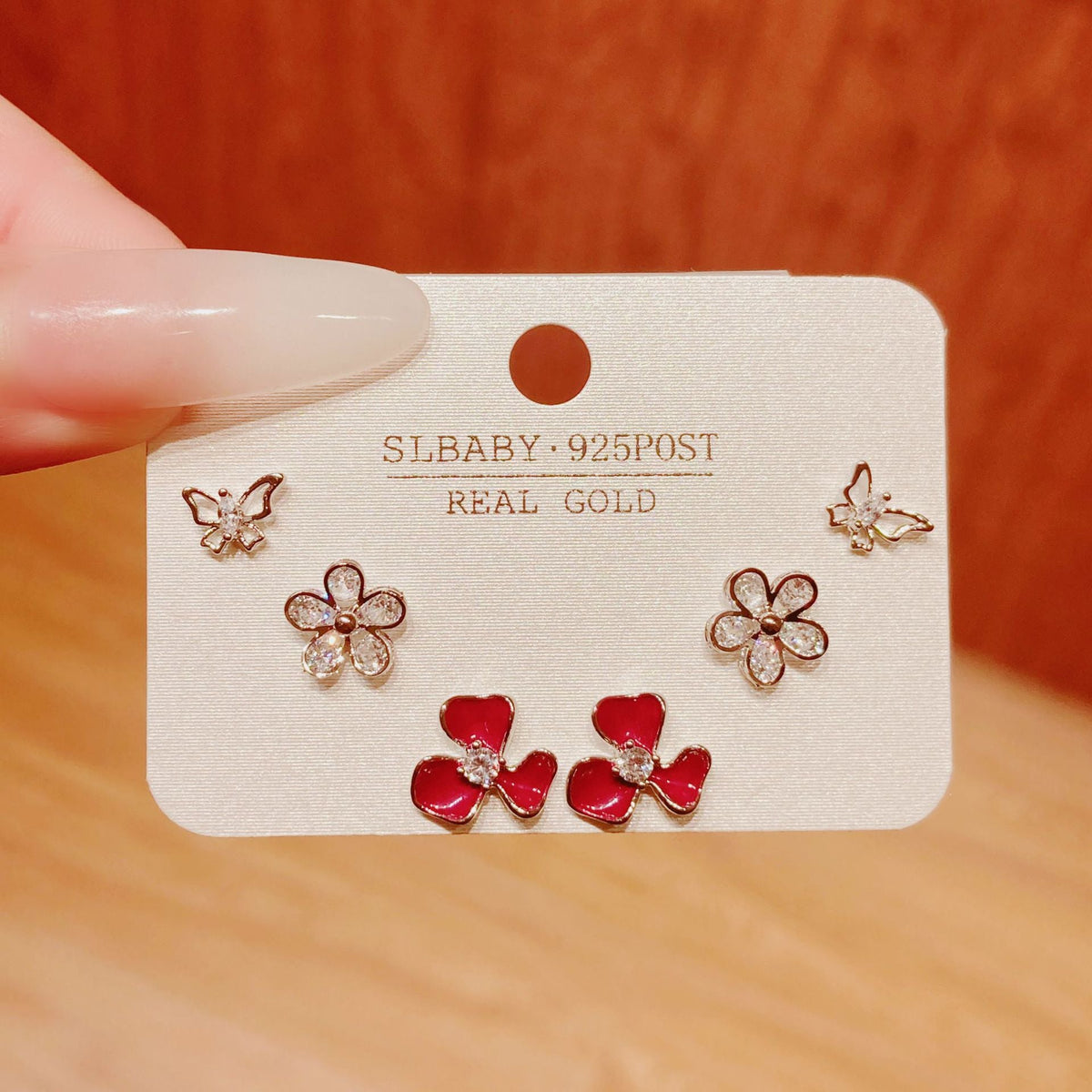 Horse Angola Red Female Cherry Camellia Stud Earrings