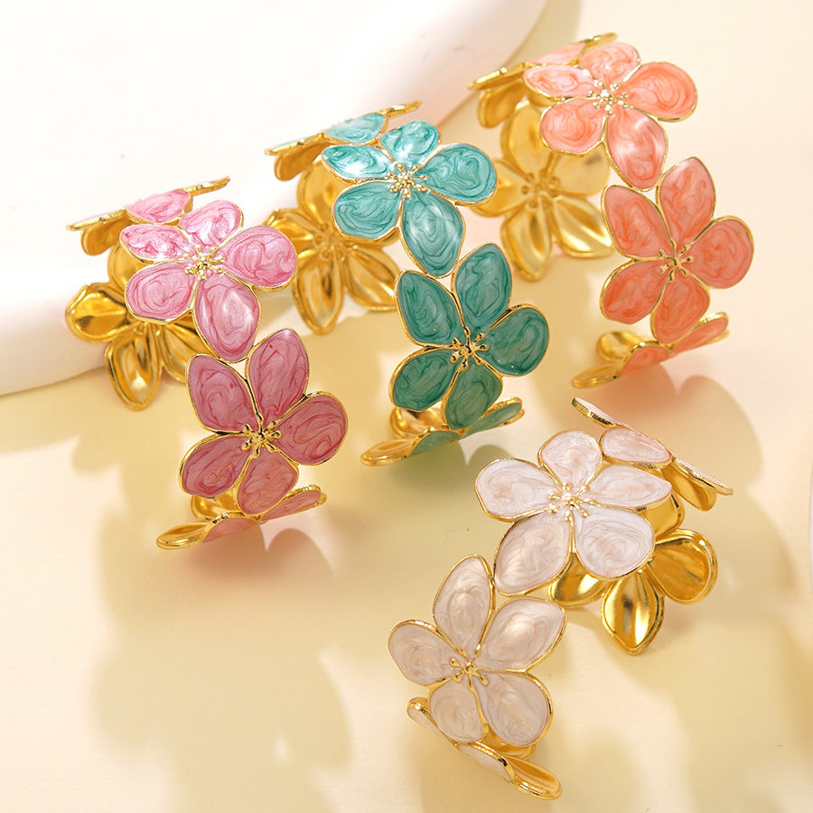 Steel Oil Dripping Cherry Special Interest Light Luxury Flowers Openings Bracelet