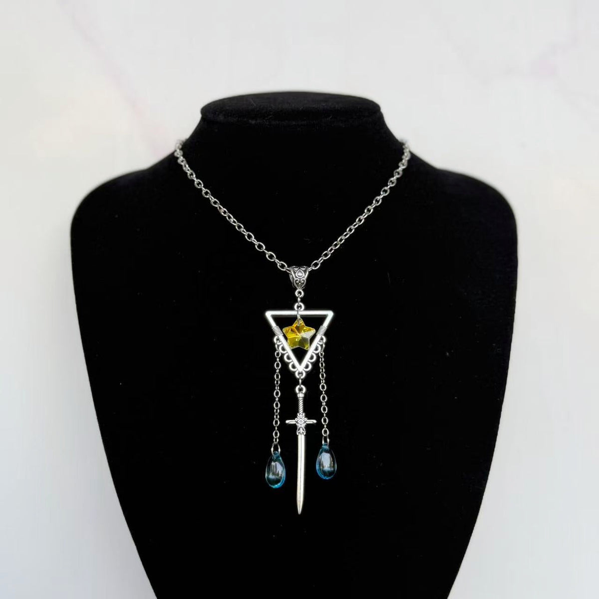 Blue Crystal Sword Long Water Drop Pendants