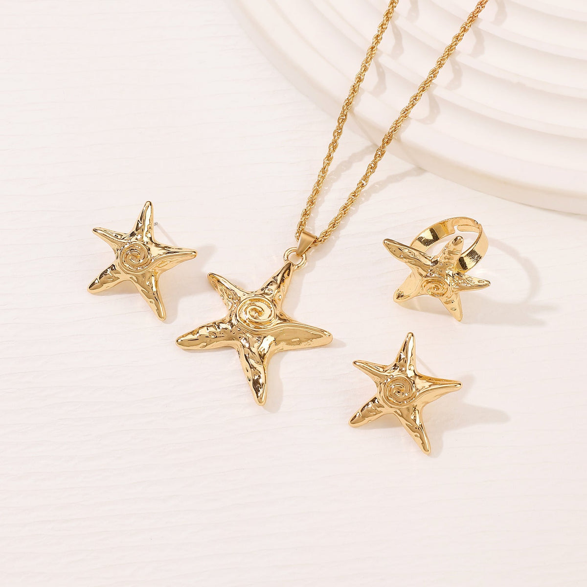 Starfish Spiral Pattern Ear Wind High Sense Ocean Jewelry Set