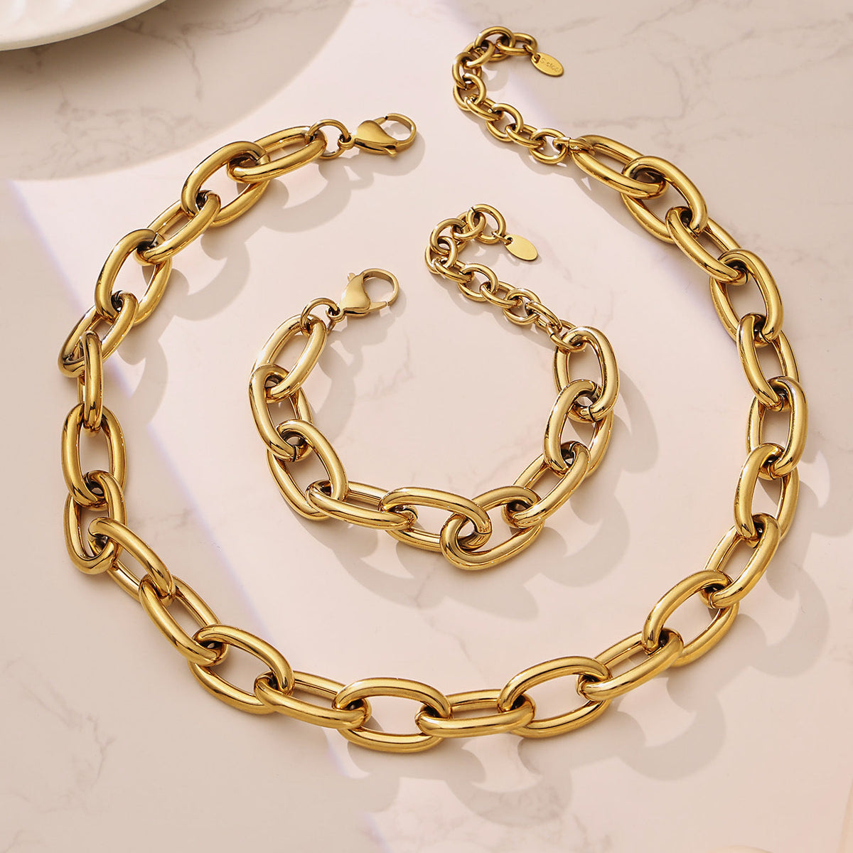 Thick Chain Stainless Steel Gold Plated Jewelry Set