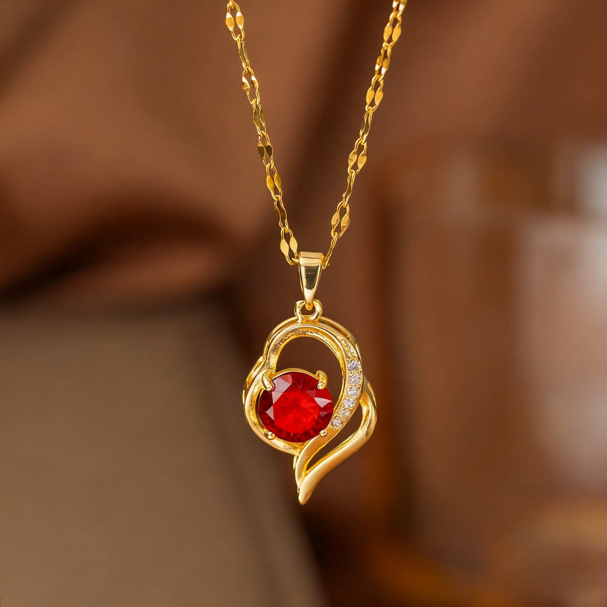 Steel Female Micro Inlaid Pink Diamond Necklace