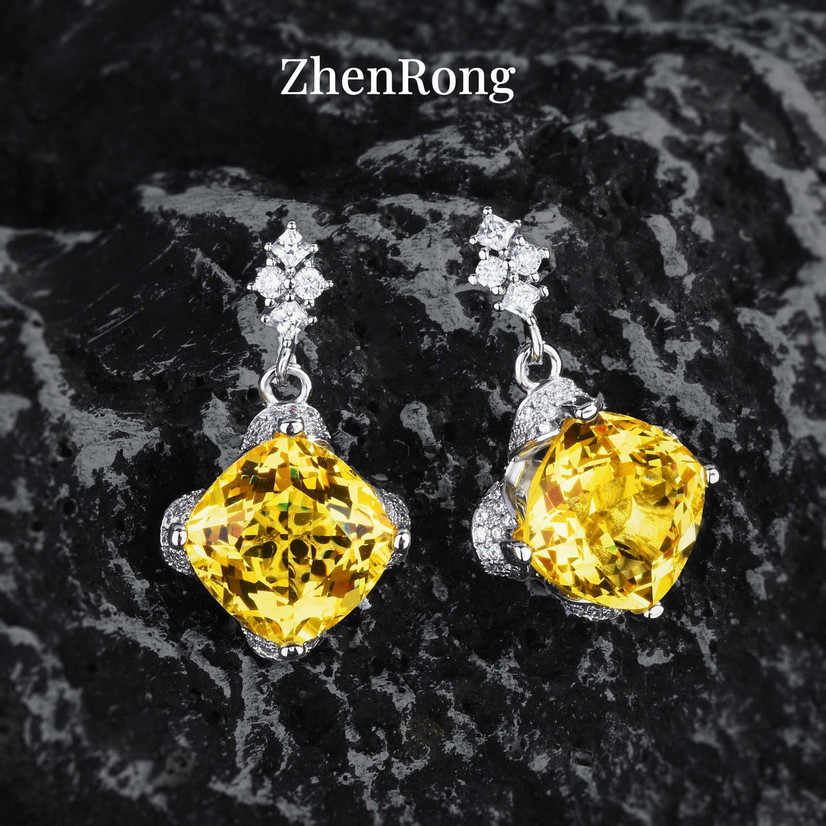 Carat Square Colored Gems Violet Yellow Jewelry Set