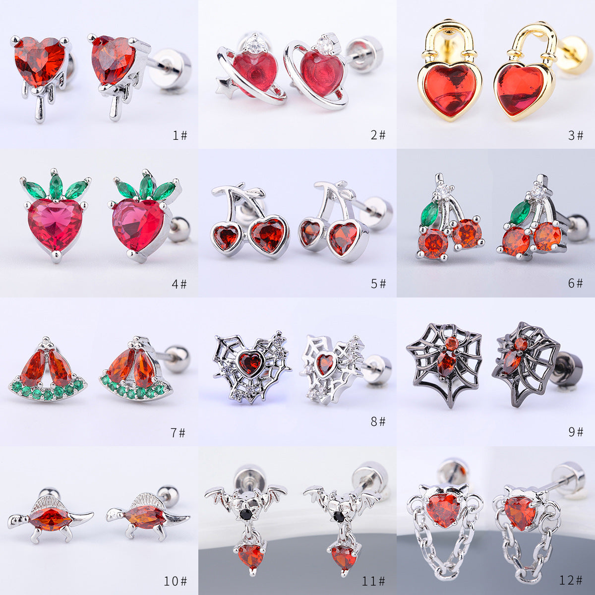 Plated Ear Bone Halloween Devil Heart-shaped Stud Earrings