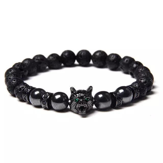 Stone Elastic String Black Frosted Volcanic Rock Hoop Bracelets