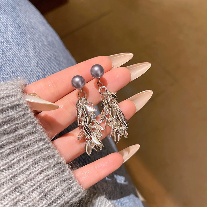 Women's Sier Needle Long Fringed Zircon For Trendy Light Earrings