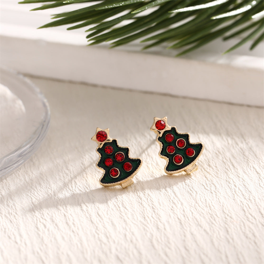 Fashion Christmas Tree Elk Snowflake Crutch Ear Festive Alloy Dripping Stud Earrings