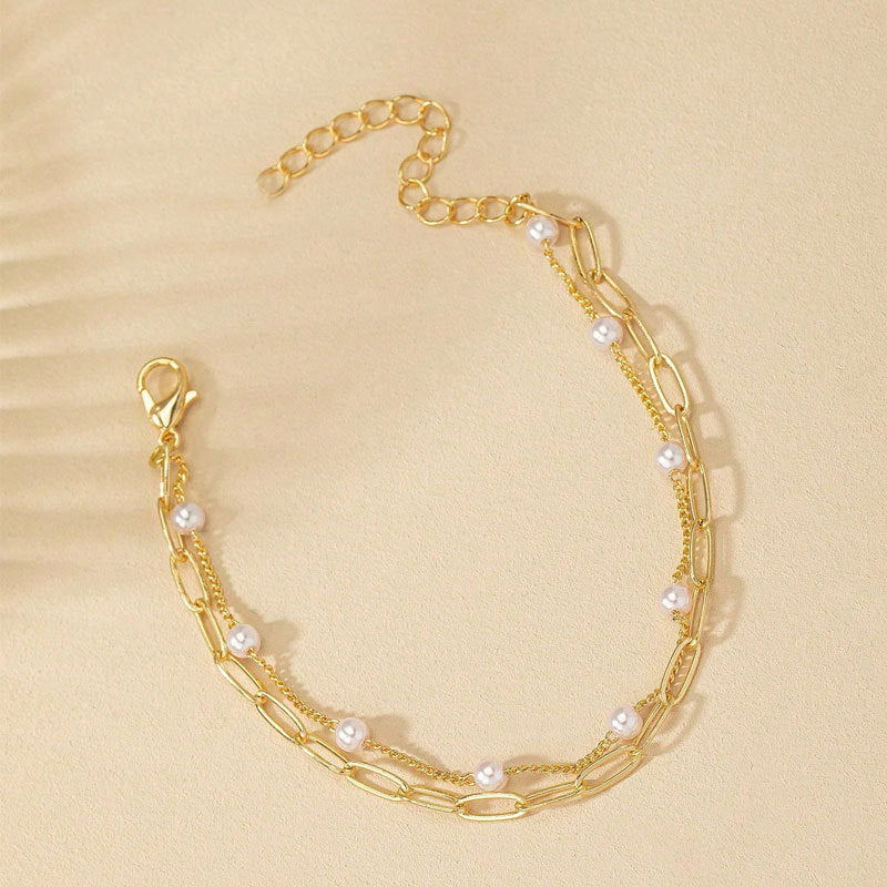 Women's Imitation Pearl Chain Metal Square For Simplicity Bracelets