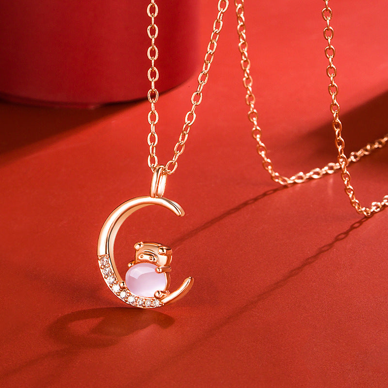 Women's Korean Style Ross Chinese Zodiac Rose Gold Pendant