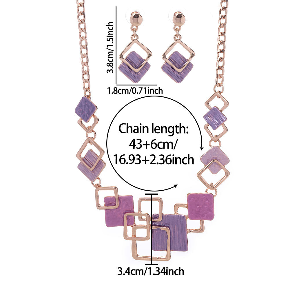 Suite Zinc Alloy Geometric Square Colorful Oil Hollow High Sense Earrings