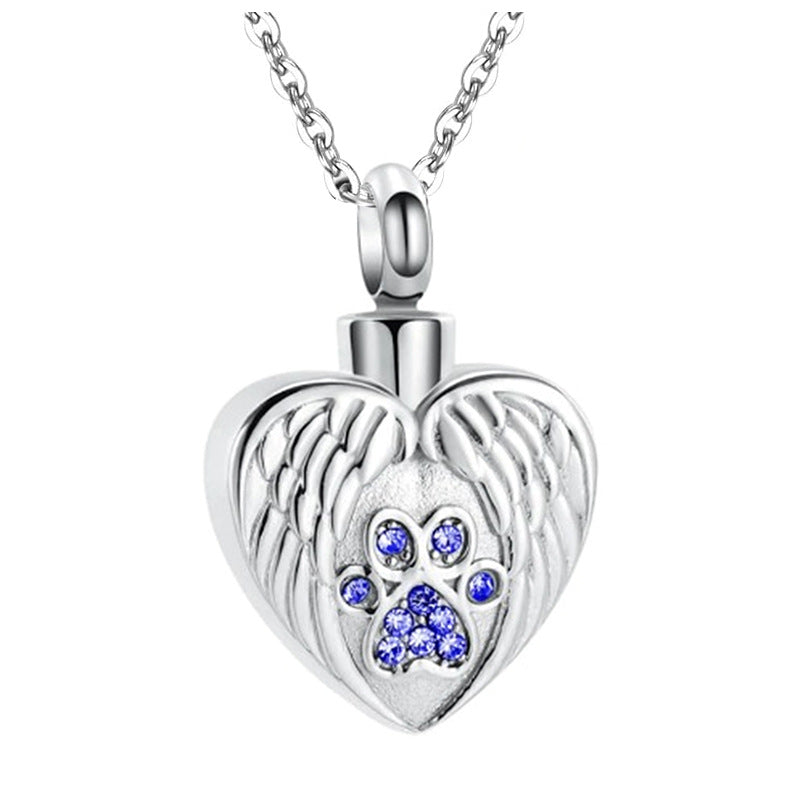 Print Pet Ashes Cremation Angel Wing Heart Pendant