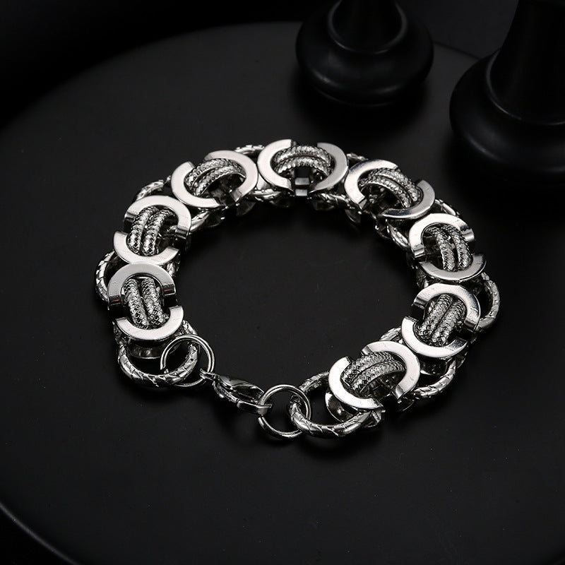 Men's Hipster Domineering Punk Hip Hop Titanium Steel Raw Retro Stainless Bracelet