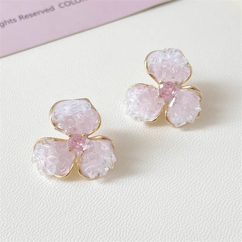 Spring Gradient Pink Crystal Flowers Fairy Indie Pop Style Graceful Rings