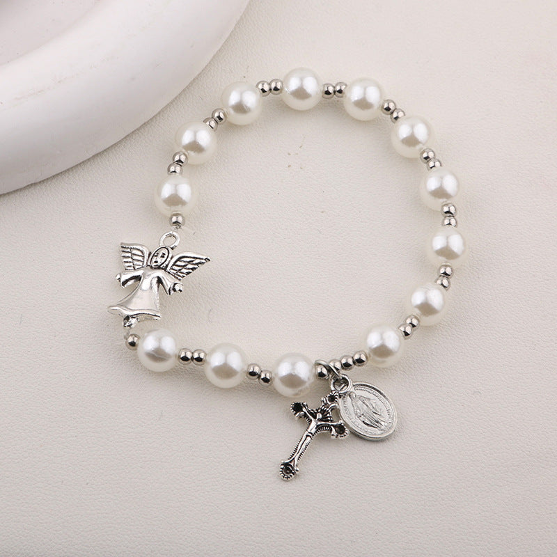 Durable Stringed Pearls Cross Gift For Bracelets