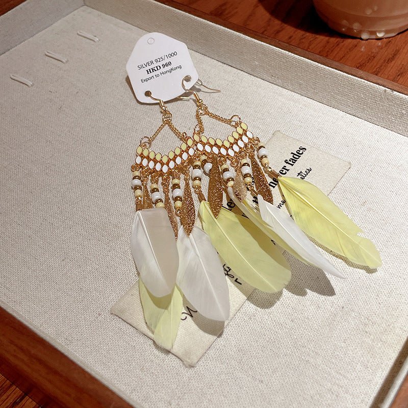 Feather Tassel Niche Ethnic Style Beautiful Earrings