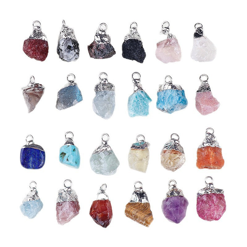 Natural Amethyst Rock Sier Gilded Hemming Irregular Pendants