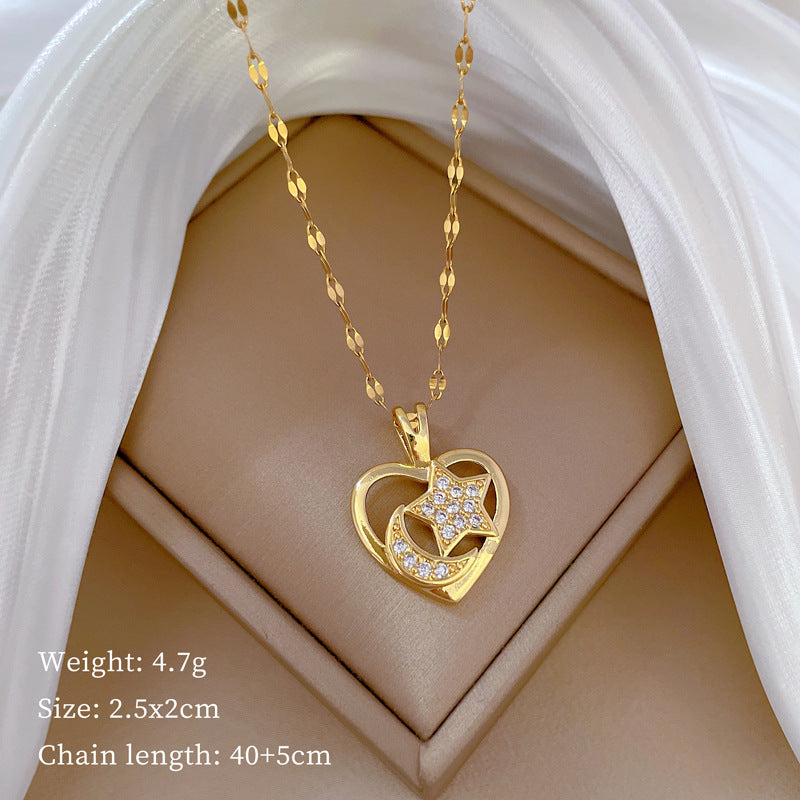 Women's Steel Love Moon Light Luxury Temperament Gorgeous Full Diamond Clavicle Necklace