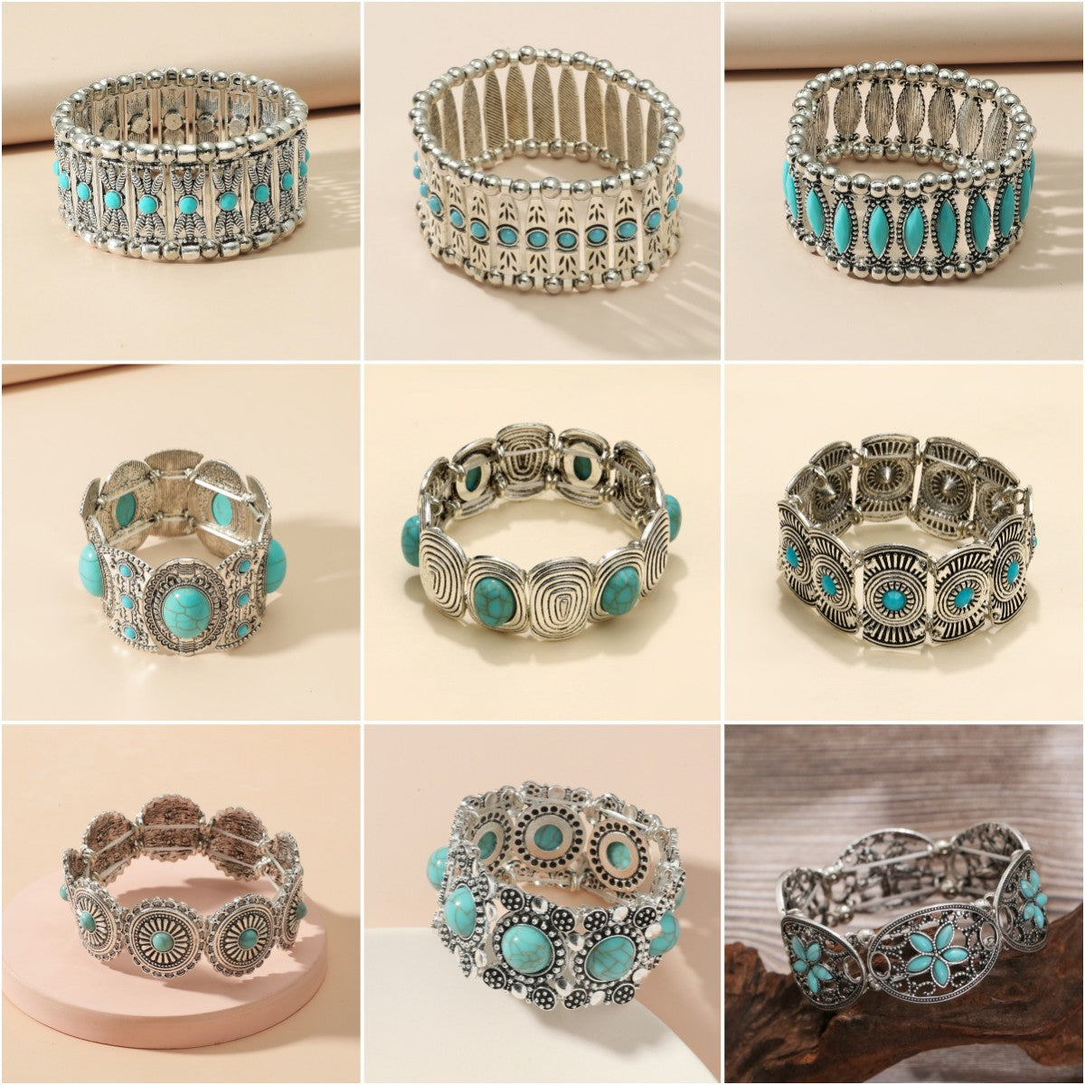 Style Personality Retro Alloy Turquoise Stretch Bracelets