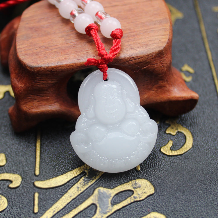 Jade Peace Buckle Afghan White Buddha Eight Beads Pendant