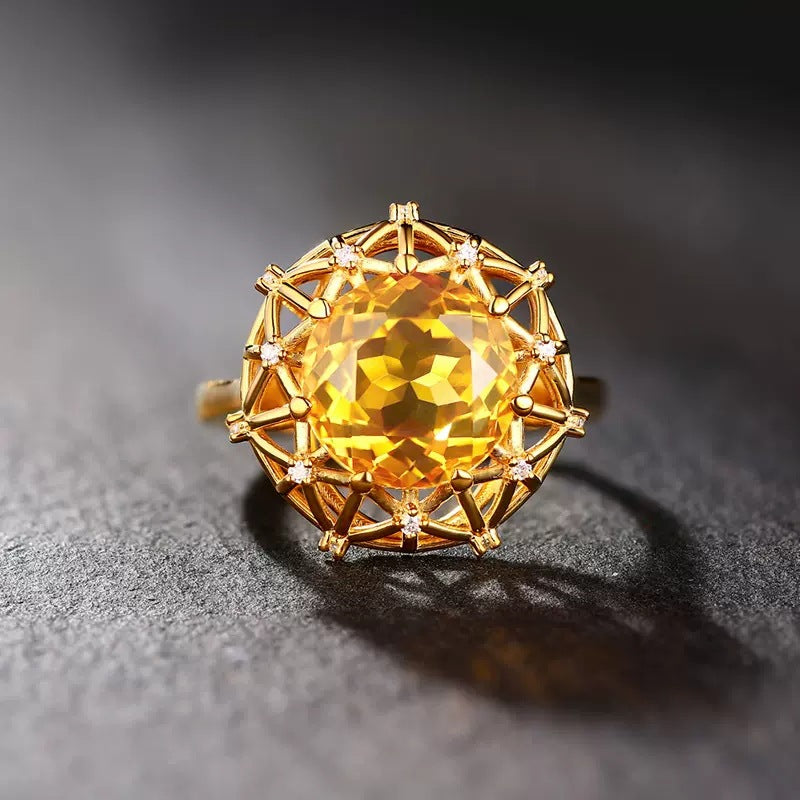 Carat Oversized Imitation Natural Citrine Bird's Nest Design Yellow Diamond Rings