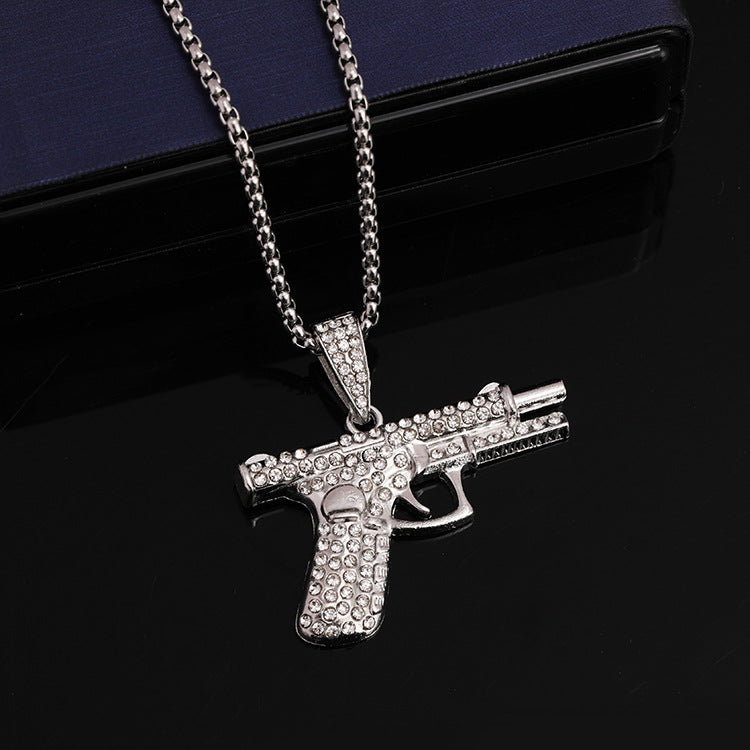 Women's & Men's Hip Hop Cool Pistol Creative Diamond Zircon Gun Type Necklace
