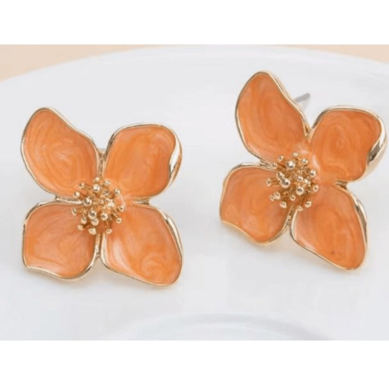 Roselle French Style Retro Drip Glazed Red Flower Three-dimensional Small Rings