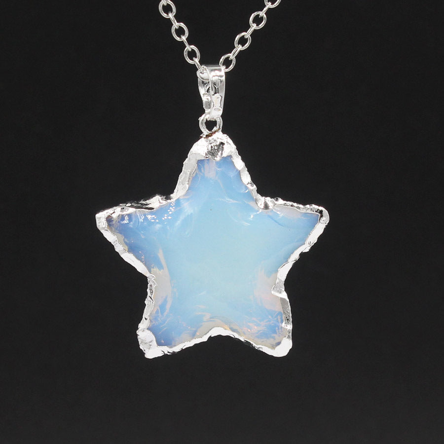 Star Moon Faceted White Crystal Obsidian Pendant