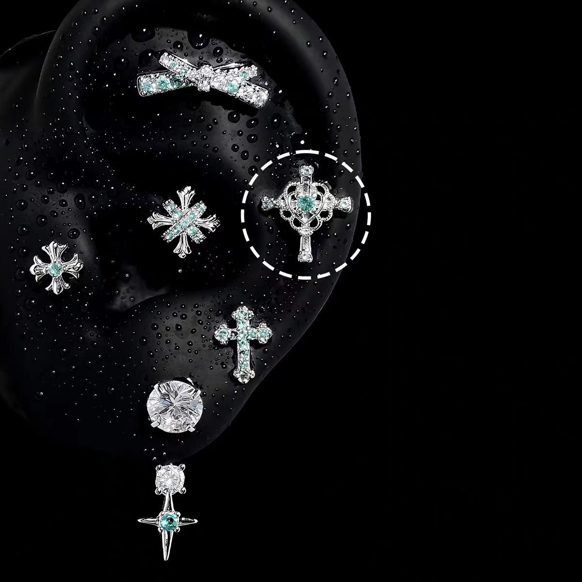 Pa Green Zirconium Umbilicaria Bone Nail Collection Earrings