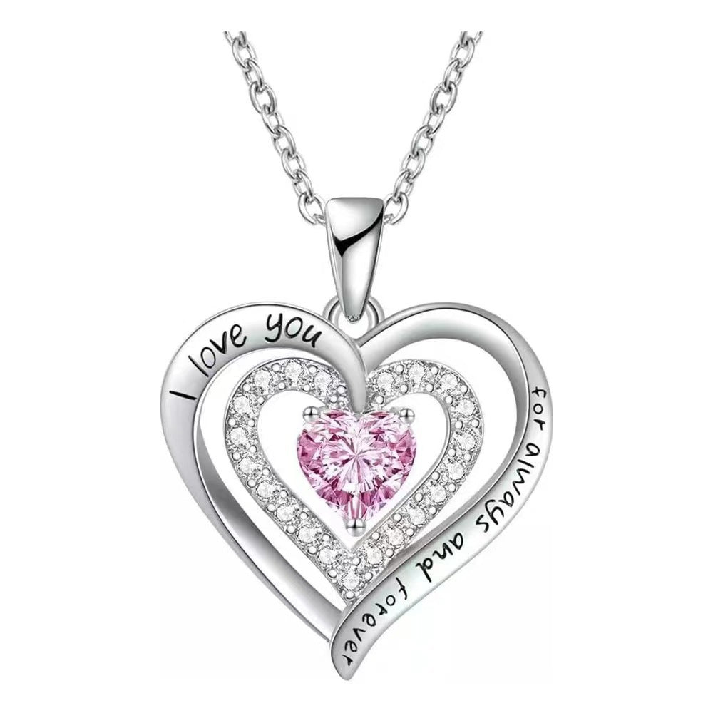 Birthstones Double Heart Shape With Diamond December Necklaces
