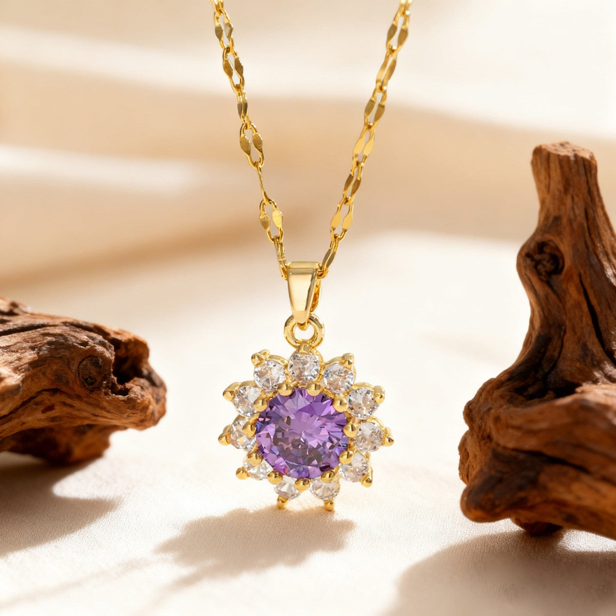 Steel Female Micro Inlaid Pink Diamond Necklace
