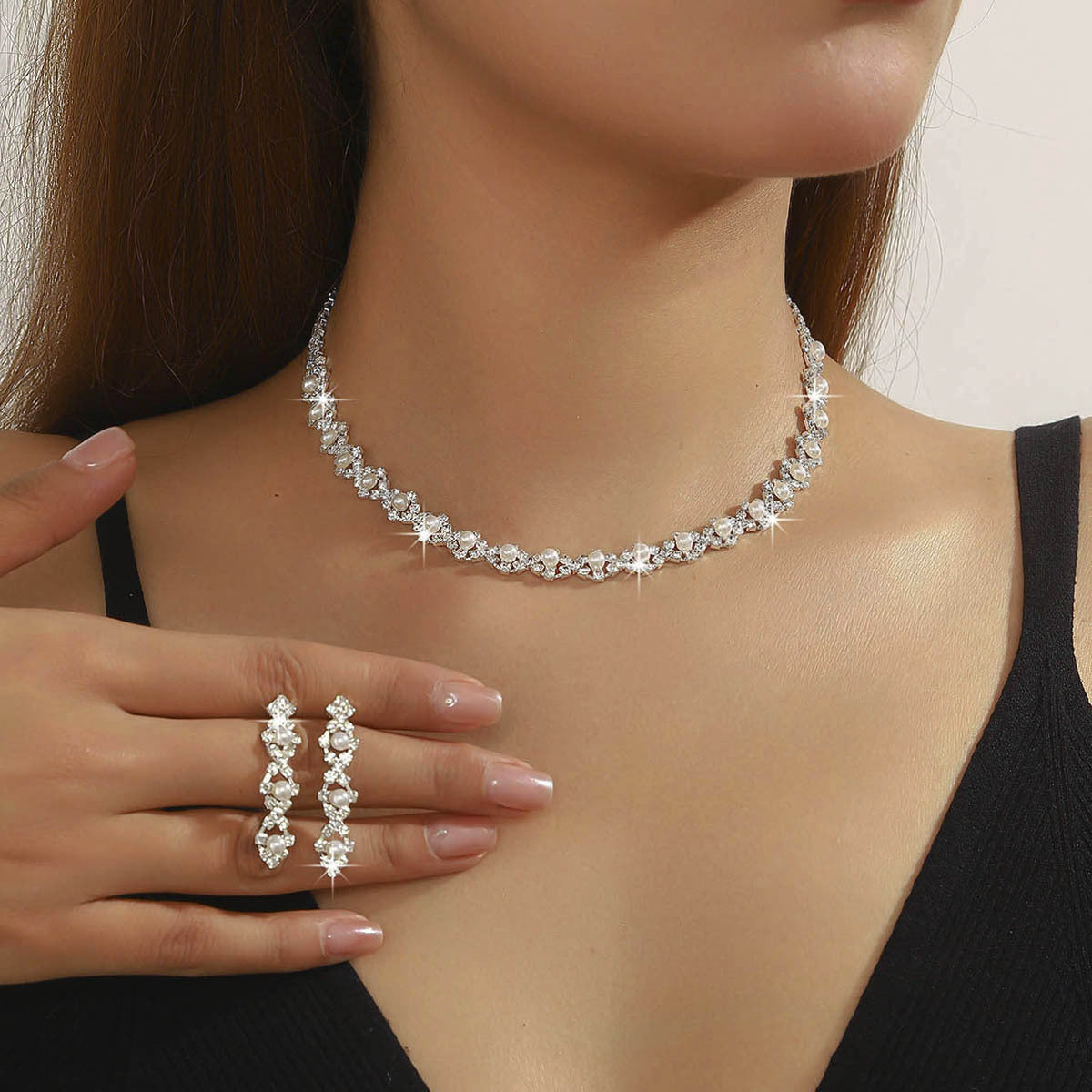 Super Beautiful Suite Rhinestone Shiny Ear Wedding Party Two-piece Dress Earrings