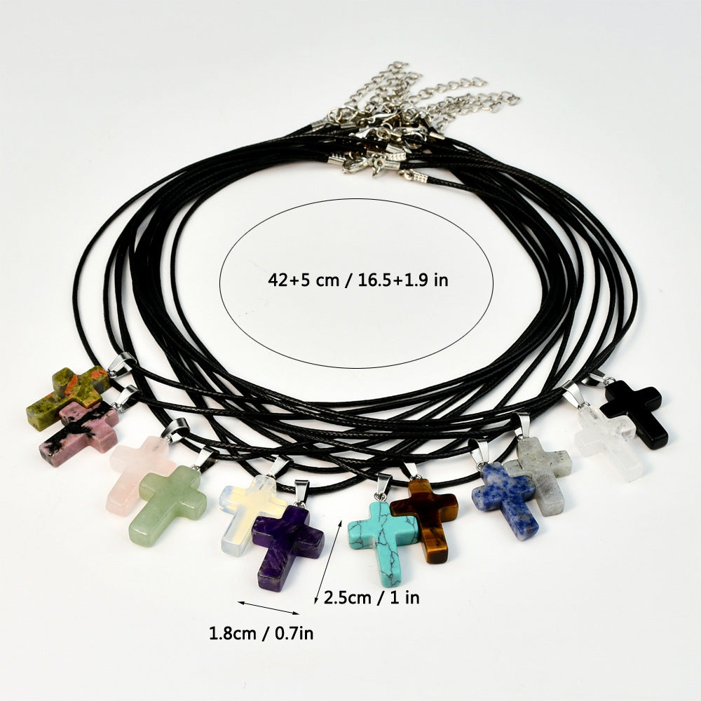 Women's Crystal Agate Cross Niche Turquoise Sweater Necklaces