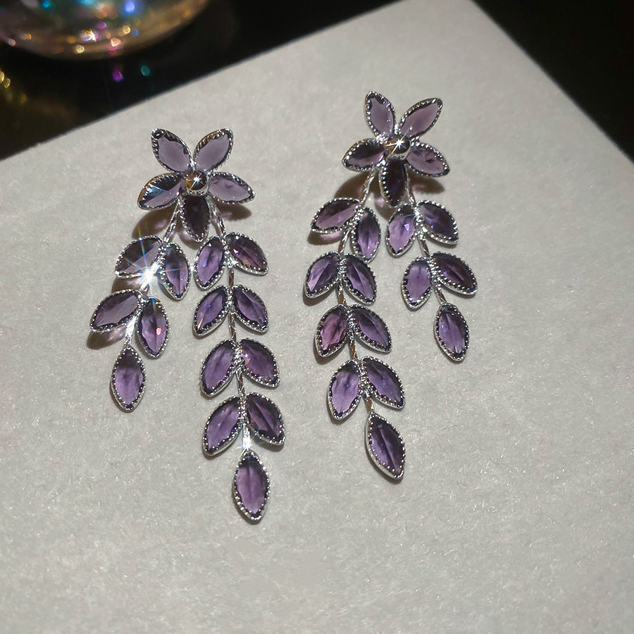 French Royal Style Zircon Geometric Flower Light Luxury High-grade Earrings