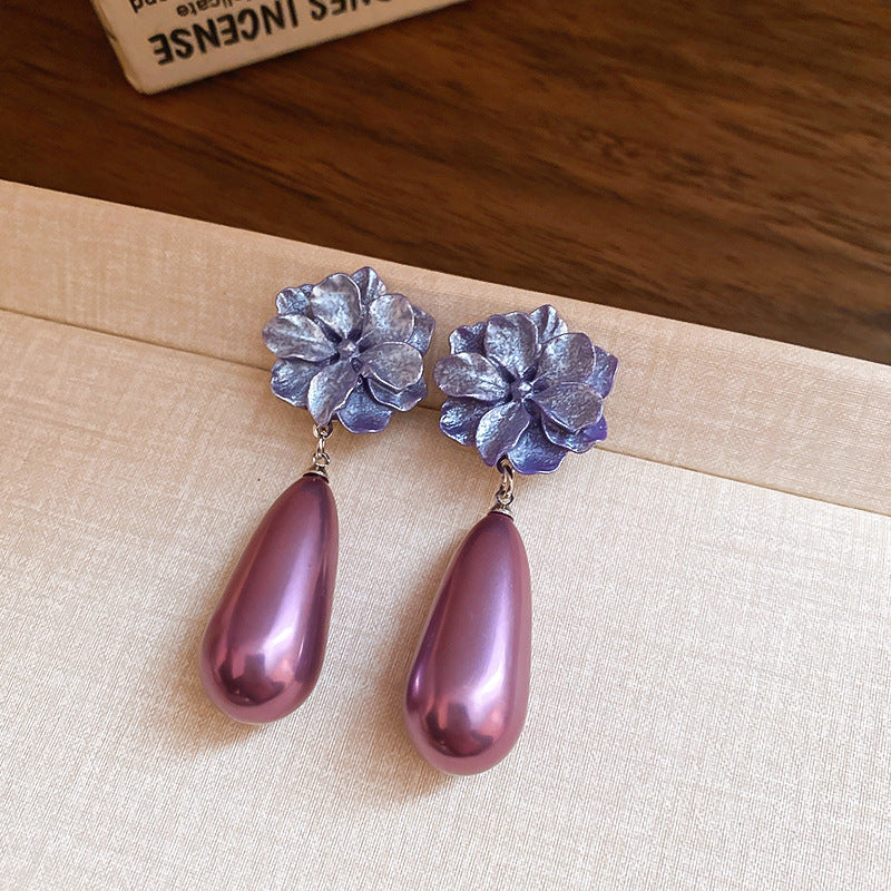 French Royal Style Zircon Geometric Flower Light Luxury High-grade Earrings