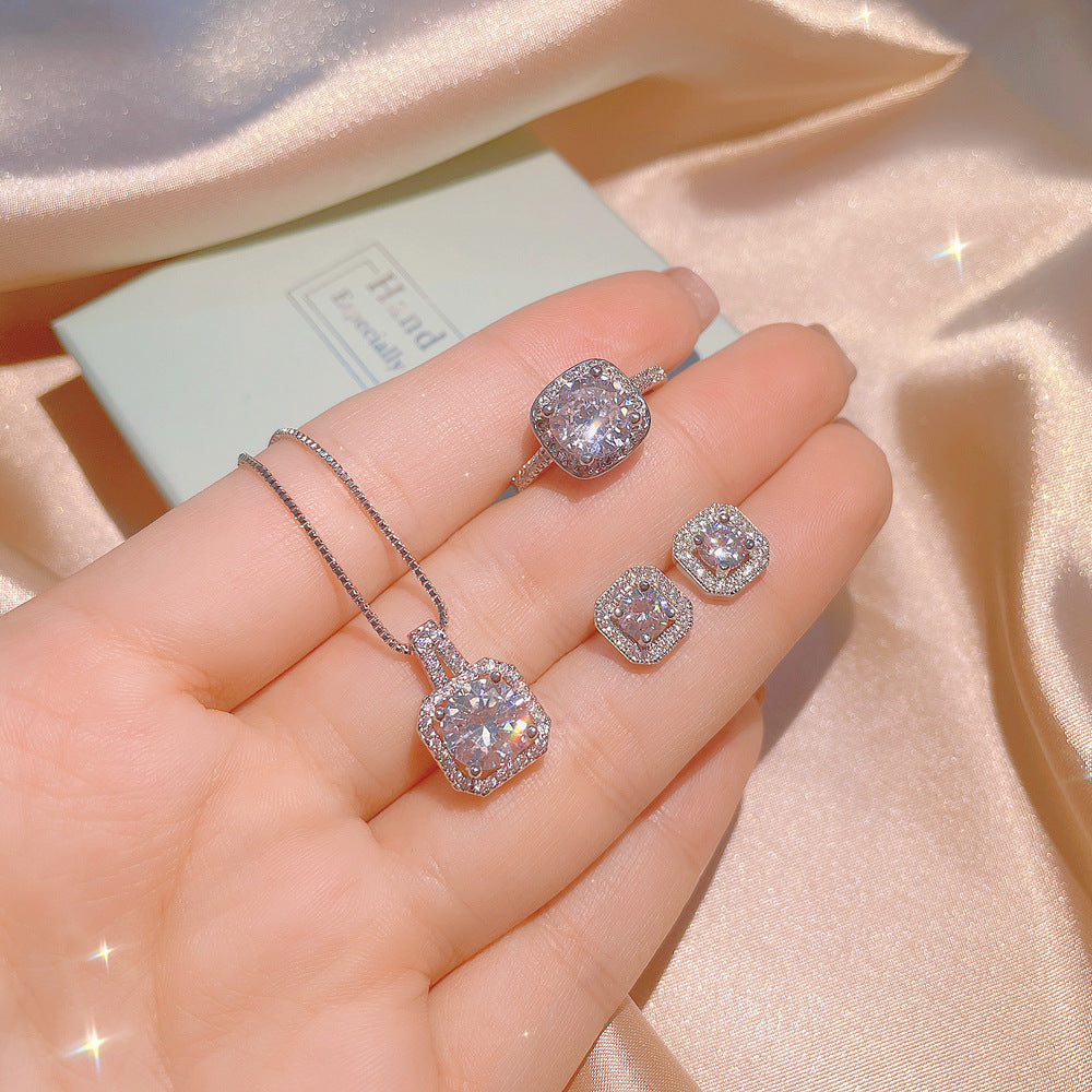 Zircon Square Diamond Clavicle Chain Simple High Carbon Artificial Ear Pendants