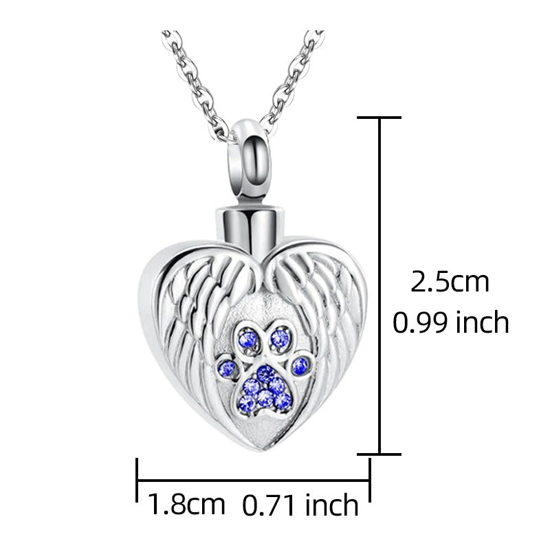 Print Pet Ashes Cremation Angel Wing Heart Pendant
