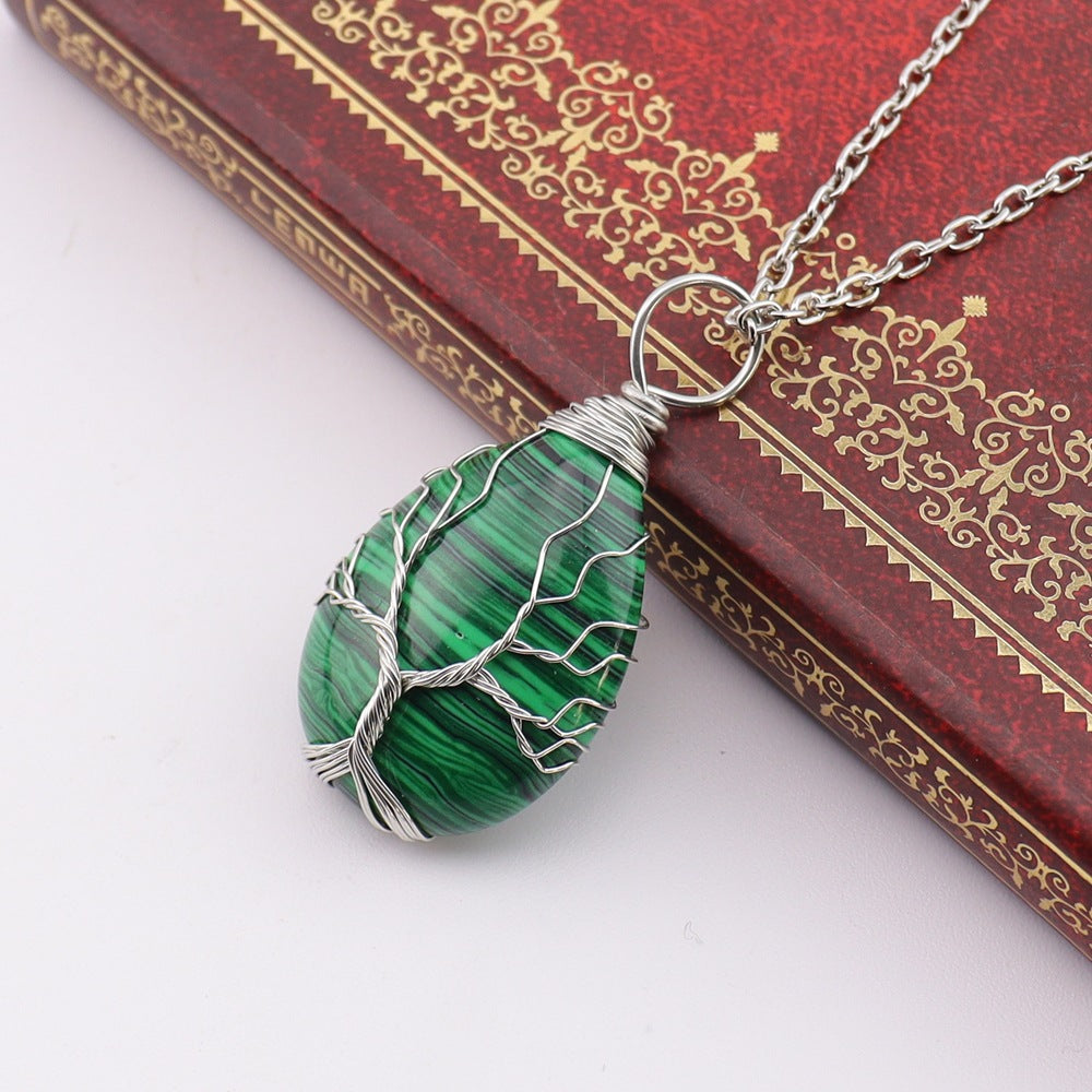 Agate Water Drop Winding Silk Tree Necklaces