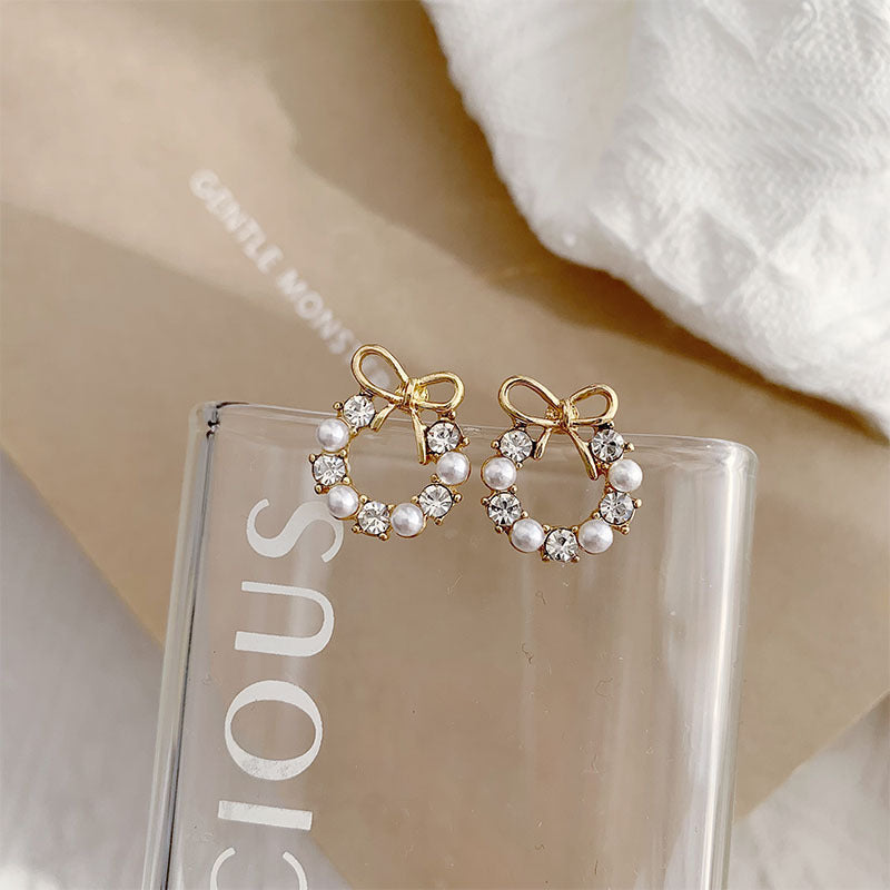 Women's Sier Bow Pearl Round Simple Compact Light Luxury Rings