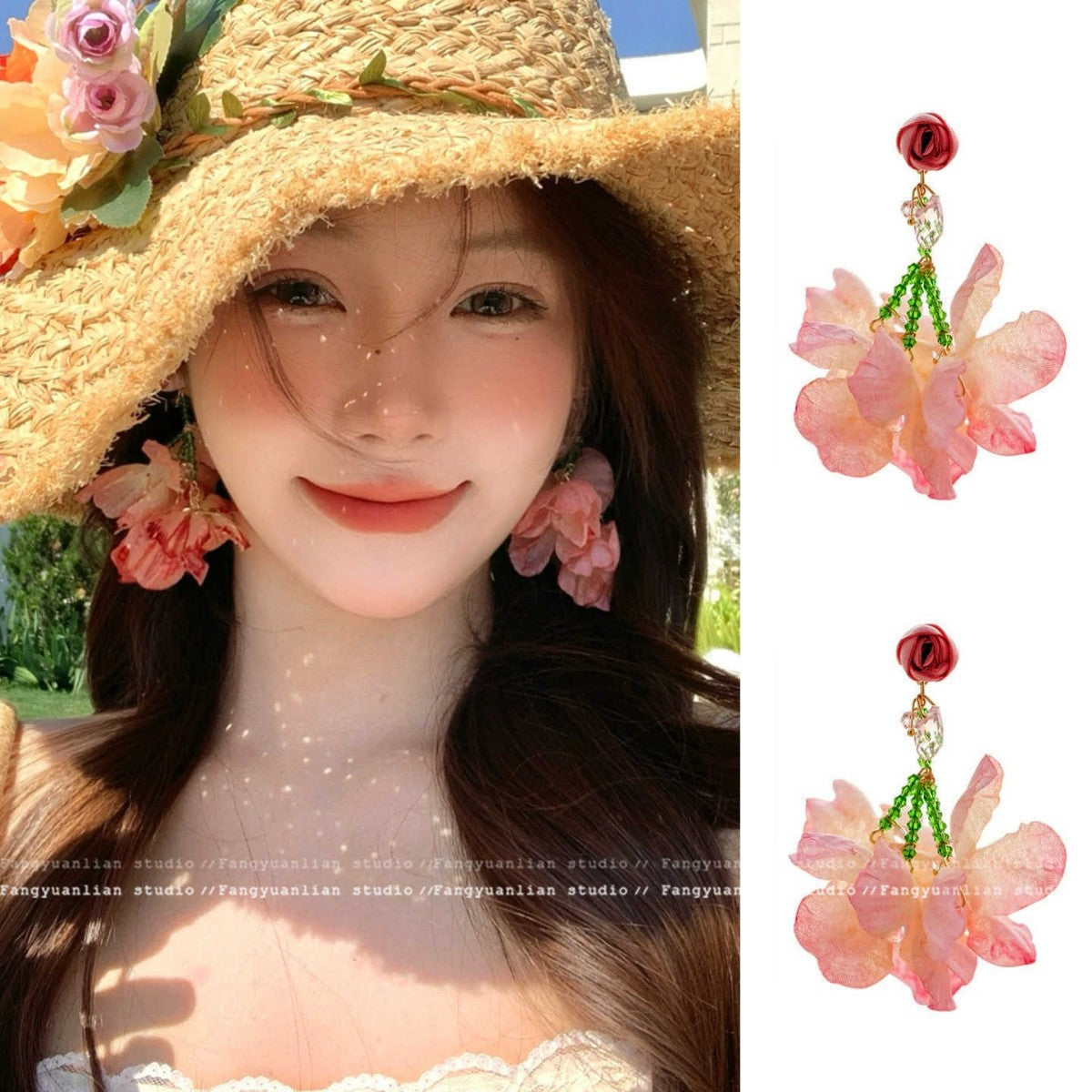 Flower Female Niche Beaded Seaside Exaggerated High Earrings