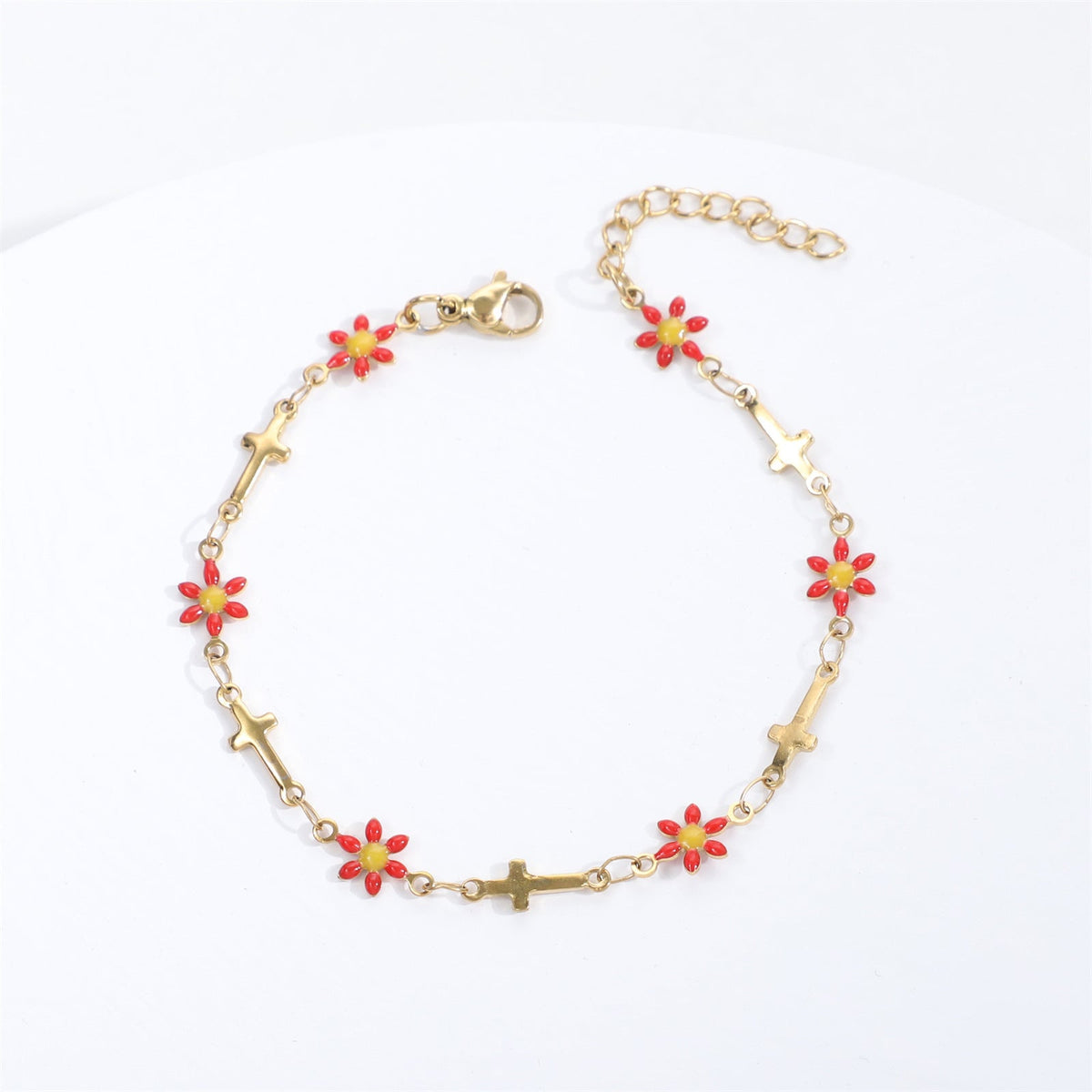 Gold Gaanized Enamel Colorful Oil Cross Chrysanthemum Unique Fashion Stainless Bracelet